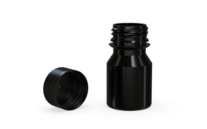 Chubby Gorilla Spiral Shot Bottle 30ml Stubby, solid opaque black, multiple units