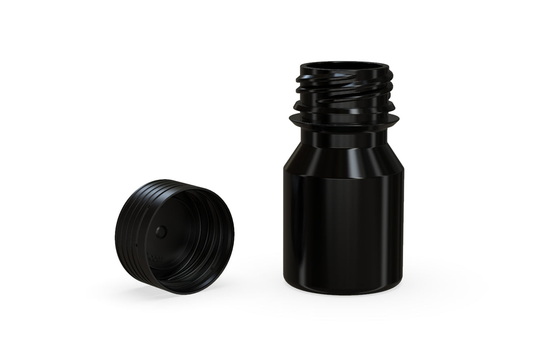 Chubby Gorilla Spiral Shot Bottle 30ml Stubby, solid opaque black, multiple units