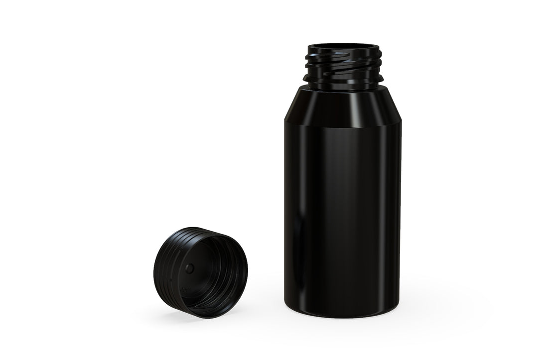 Chubby Gorilla Spiral Shot Bottle 100ml Mini, solid opaque black, multiple units