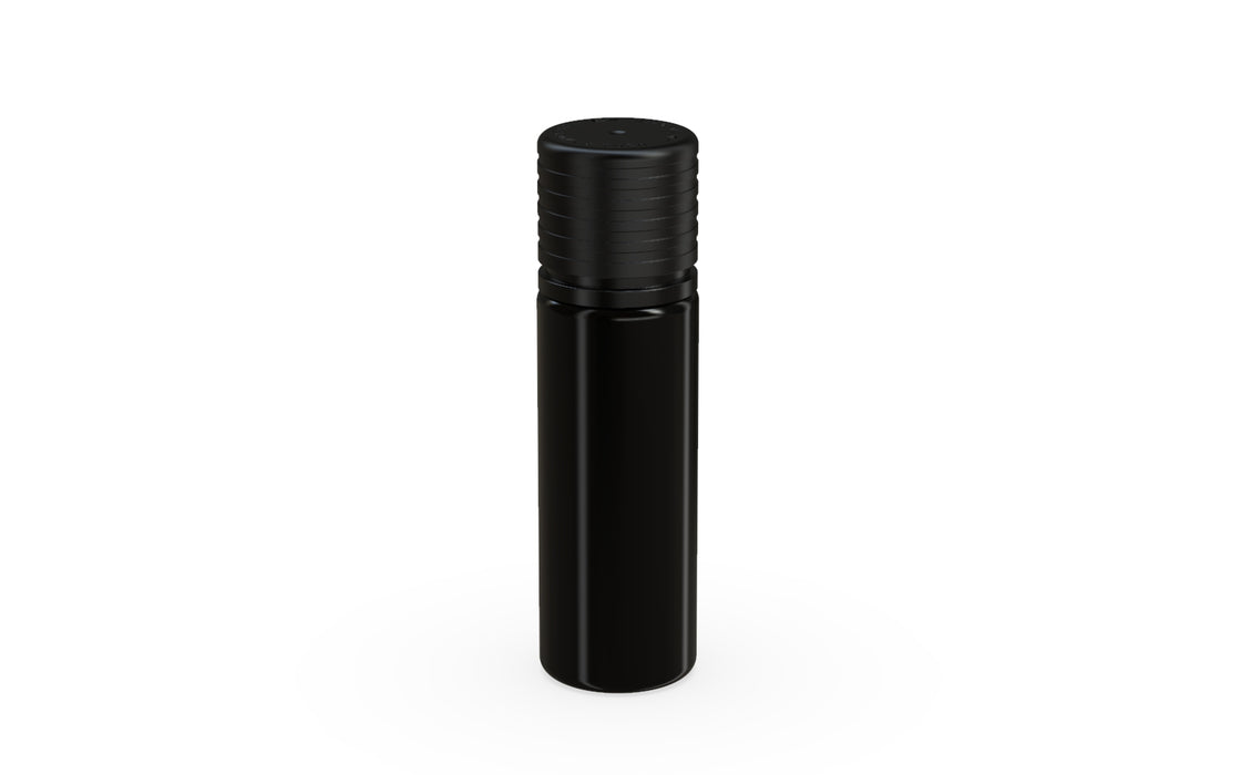 Chubby Gorilla Spiral CR 16.5ML unicorn bottle, opaque black bottle with opaque black child-resistant cap, side view