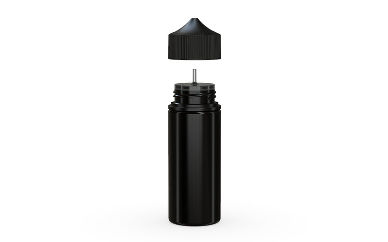 Chubby Gorilla Unicorn 120ml bottle, solid opaque black, side view