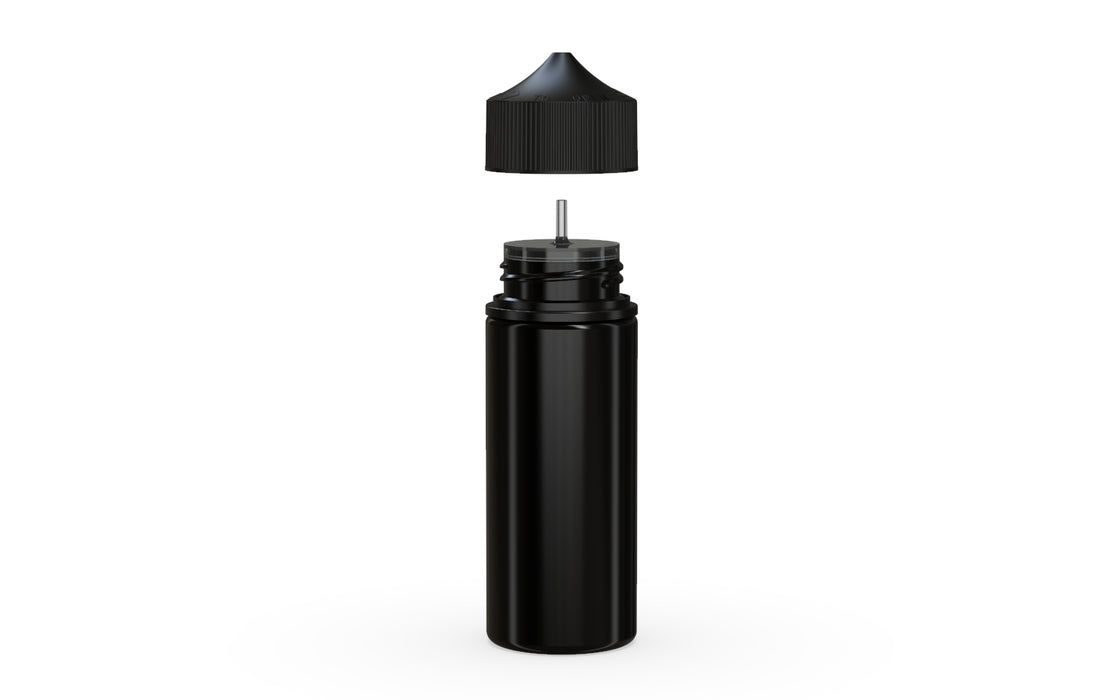 Chubby Gorilla Unicorn 120ml bottle, solid opaque black, side view