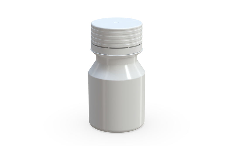 Chubby Gorilla Spiral Shot Bottle 30ml Stubby, solid opaque white, side view