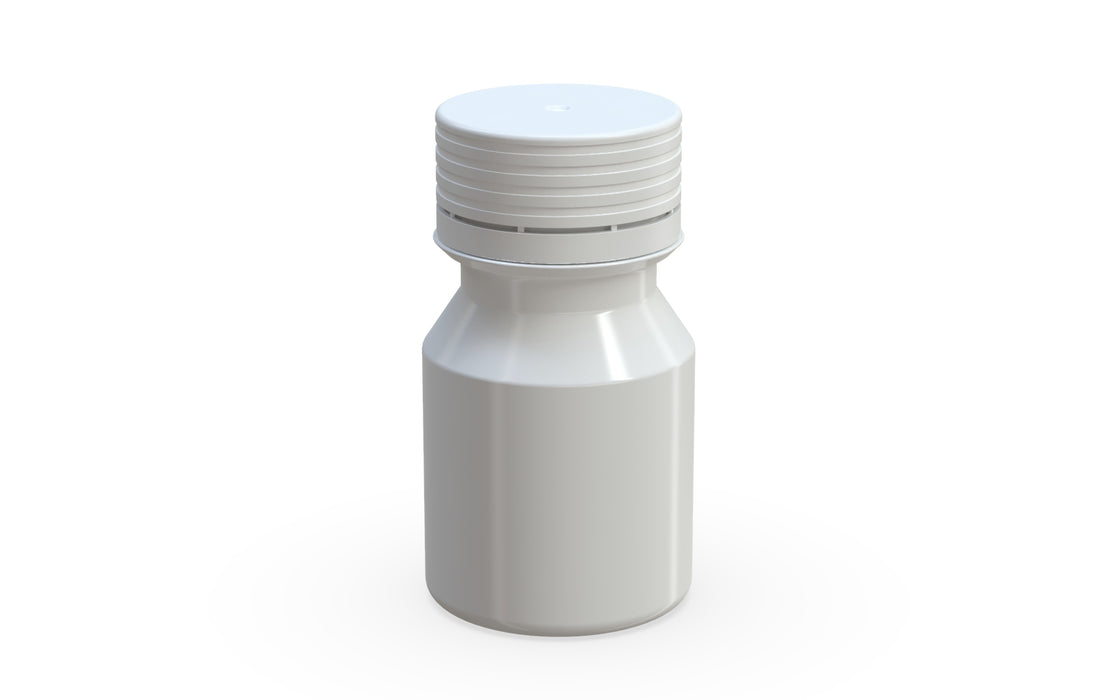 Chubby Gorilla Spiral Shot Bottle 30ml Stubby, solid opaque white, side view
