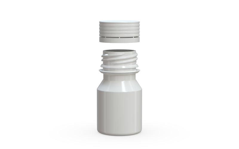 Chubby Gorilla Spiral Shot Bottle 30ml Stubby, solid opaque white, cap detail