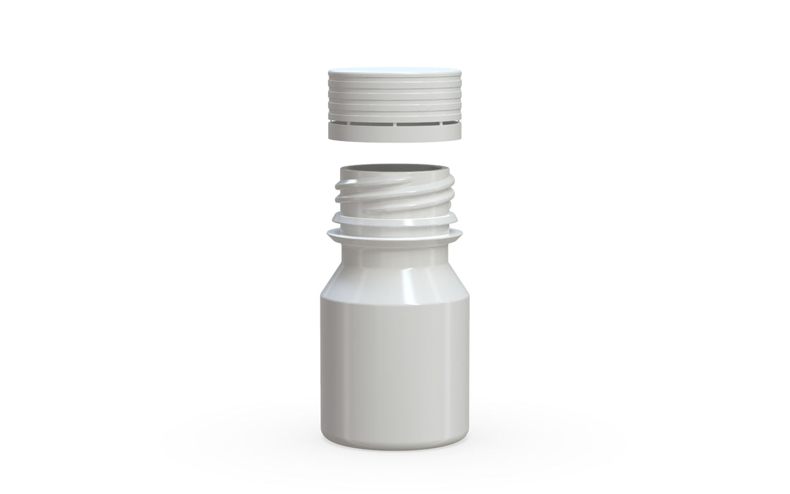 Chubby Gorilla Spiral Shot Bottle 30ml Stubby, solid opaque white, cap detail
