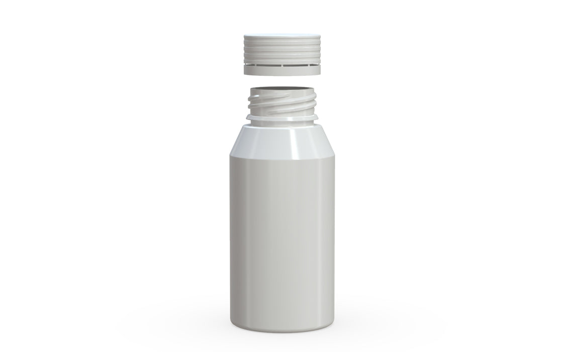 Chubby Gorilla Spiral Shot Bottle 100ml Mini, solid opaque white, cap detail