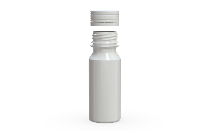 Chubby Gorilla Spiral Shot Bottle 60ml, solid opaque white, cap detail