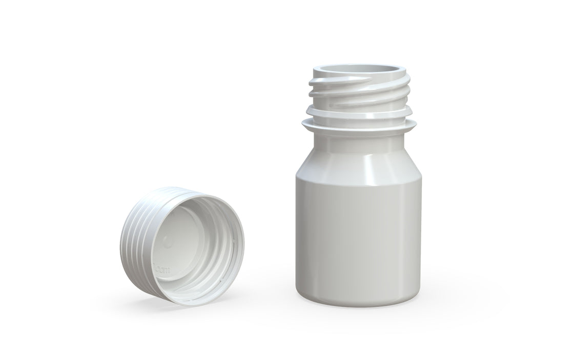 Chubby Gorilla Spiral Shot Bottle 30ml Stubby, solid opaque white, multiple units