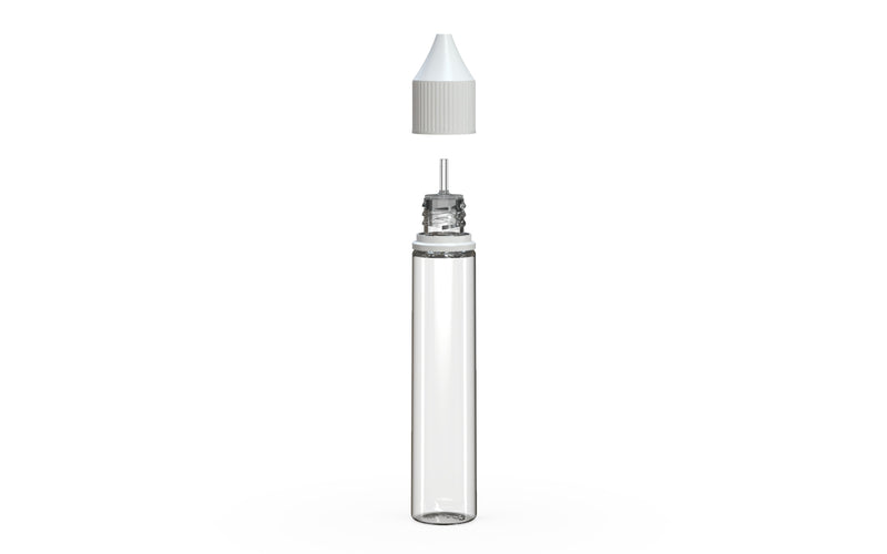 Chubby Gorilla Unicorn 30ml bottle, clear natural with opaque white cap, side view