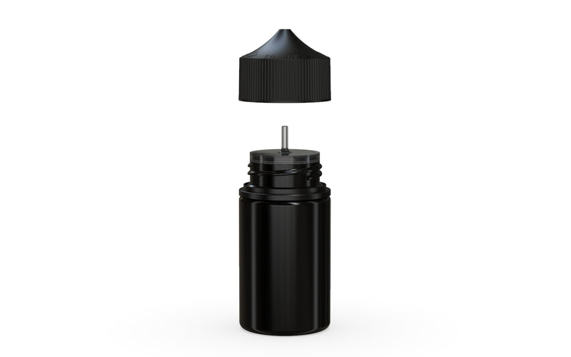 Chubby Gorilla Unicorn 75ml Stubby bottle, solid opaque black, side view