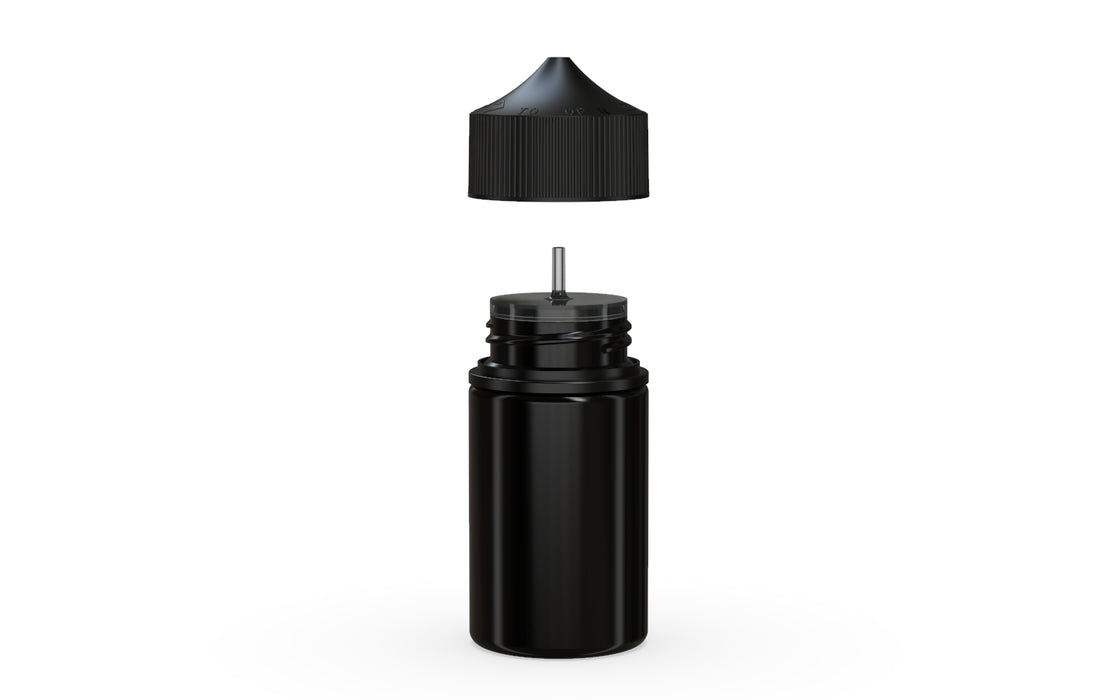 Chubby Gorilla Unicorn 75ml Stubby bottle, solid opaque black, side view