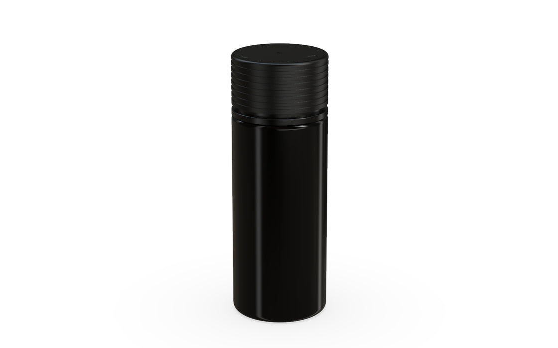 Chubby Gorilla Spiral CR 120ML unicorn bottle, opaque black bottle with opaque black child-resistant cap, side view
