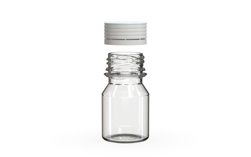 Spiral CR Shot Bottle 30ml Clear Natural with Opaque White Cap, cap detail