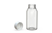 Spiral CR Shot Bottle 100ml Mini Clear Natural with Opaque White Cap, multiple units