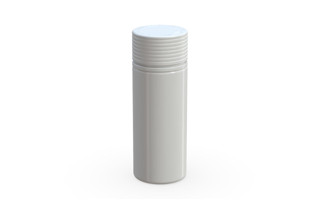 Chubby Gorilla Spiral CR 120ML unicorn bottle, opaque white bottle with opaque white child-resistant cap, side view
