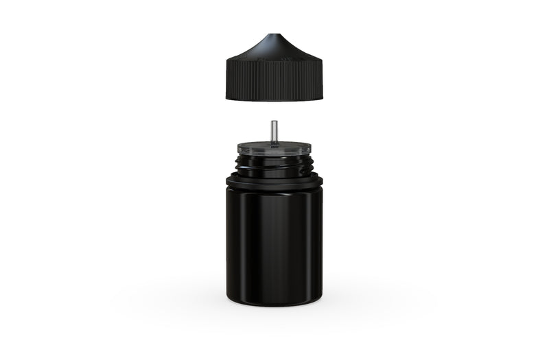 Chubby Gorilla Unicorn 60ml Stubby bottle, solid opaque black, side view
