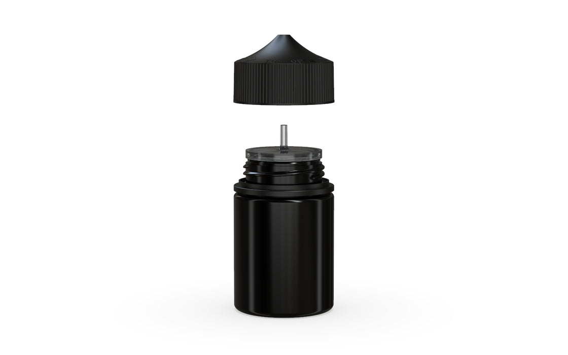 Chubby Gorilla Unicorn 60ml Stubby bottle, solid opaque black, side view