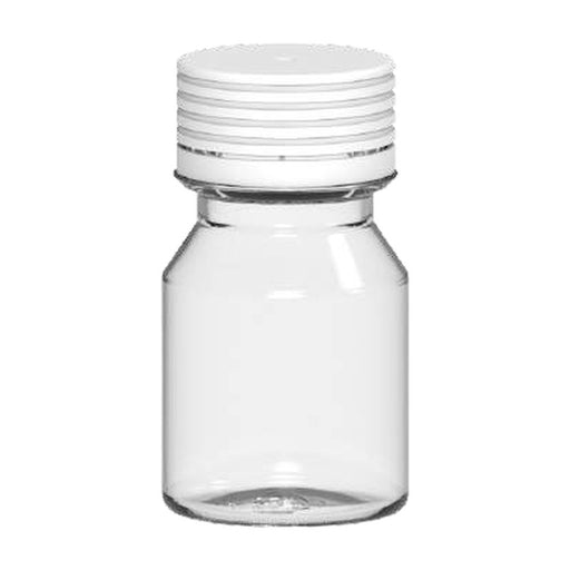 Spiral CR Shot Bottle 30ml Stubby Clear Natural with Opaque White Cap