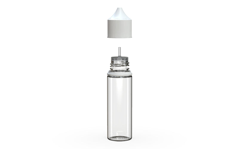 Chubby Gorilla Unicorn 50ml bottle, clear natural with opaque white cap, side view
