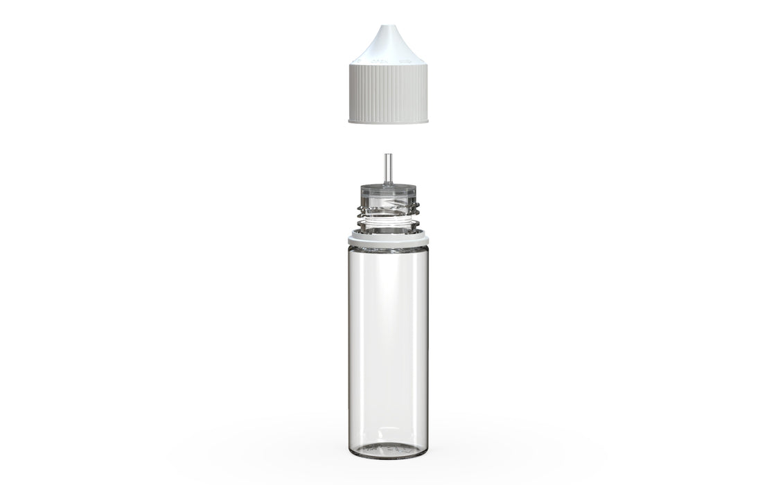 Chubby Gorilla Unicorn 50ml bottle, clear natural with opaque white cap, side view