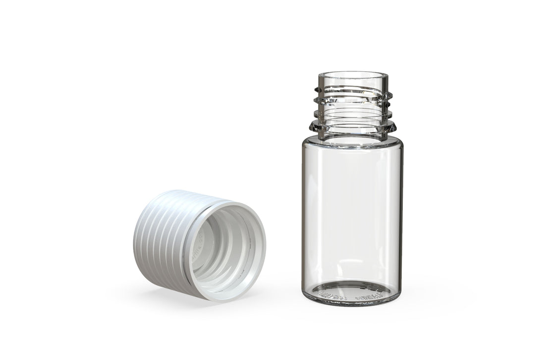 Chubby Gorilla Spiral CR 30ml Stubby bottle, clear natural with opaque white cap, multiple units