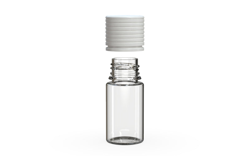 Chubby Gorilla Spiral CR 30ml Stubby bottle, clear natural with opaque white cap, cap detail