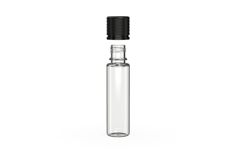 Chubby Gorilla Spiral CR 20ML unicorn bottle, clear natural bottle with opaque black child-resistant cap, cap detail
