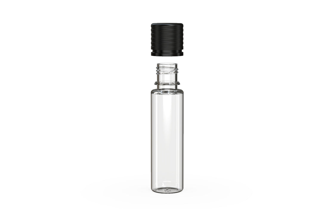 Chubby Gorilla Spiral CR 20ML unicorn bottle, clear natural bottle with opaque black child-resistant cap, cap detail