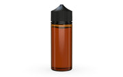 Chubby Gorilla Unicorn 120ml bottle, translucent amber with opaque black cap, cap detail