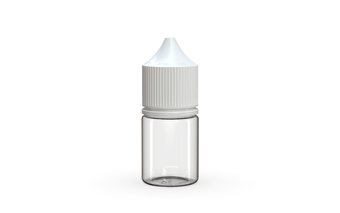 Chubby Gorilla Unicorn 20ml Stubby bottle, clear natural with opaque white cap, front view
