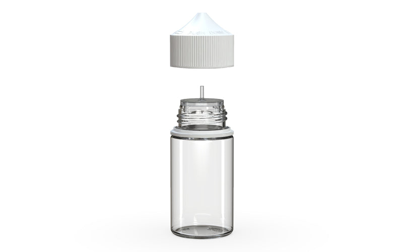 Chubby Gorilla Unicorn 60ml Mini bottle, clear natural with opaque white cap, side view