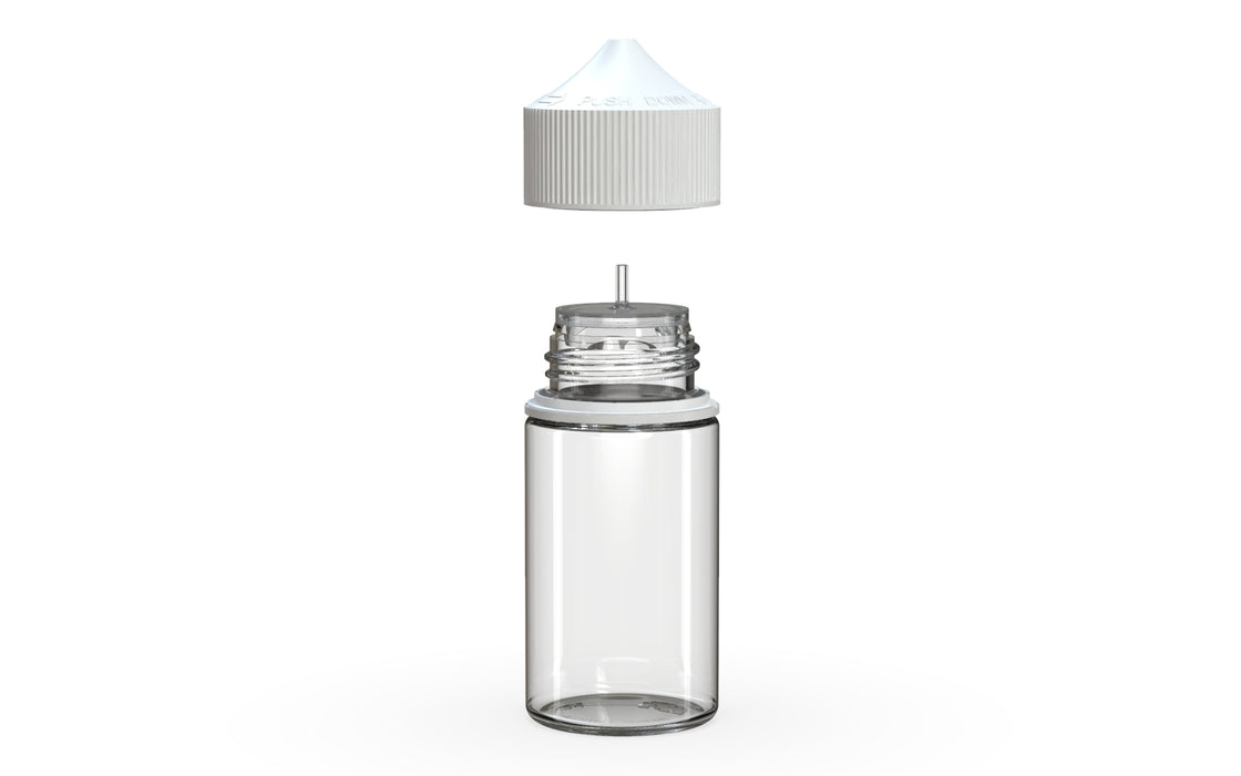 Chubby Gorilla Unicorn 60ml Mini bottle, clear natural with opaque white cap, side view