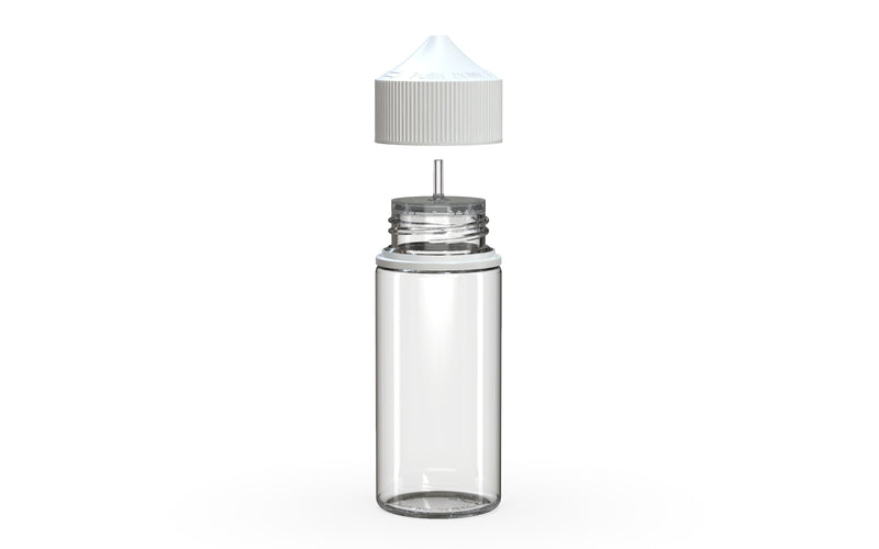 Chubby Gorilla Unicorn 75ml Mini bottle, clear natural with opaque white cap, side view