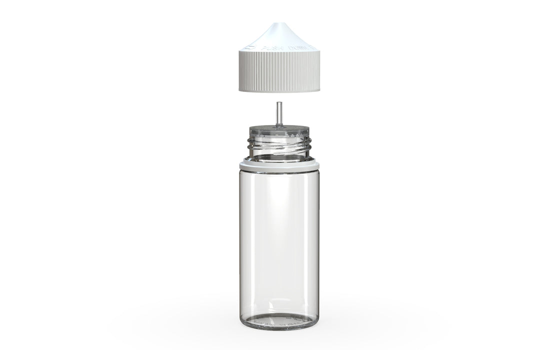 Chubby Gorilla Unicorn 75ml Mini bottle, clear natural with opaque white cap, side view