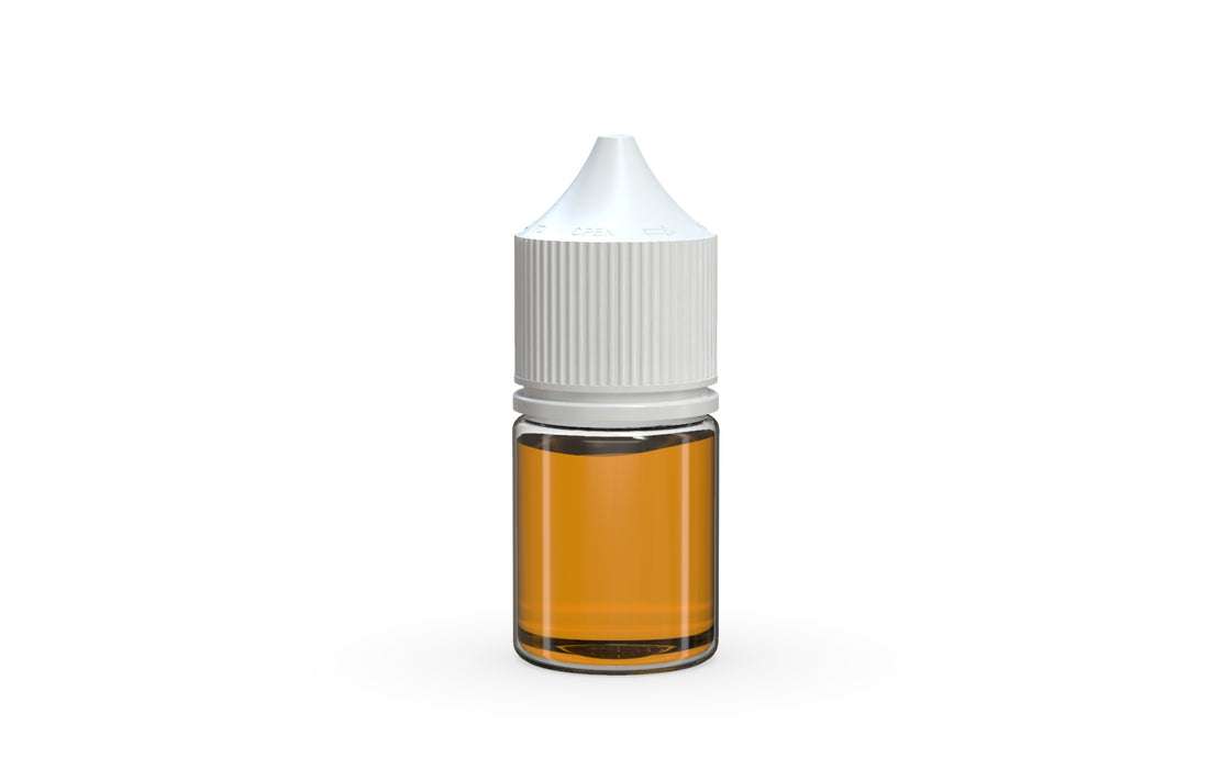 Chubby Gorilla Unicorn 20ml Stubby bottle, clear natural with opaque white cap, cap detail
