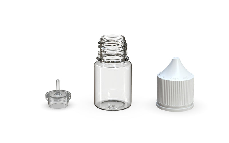 Chubby Gorilla Unicorn 20ml Stubby bottle, clear natural with opaque white cap, multiple units