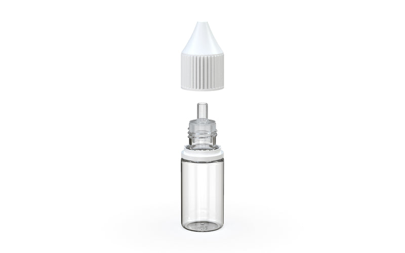 Chubby Gorilla Unicorn 10ml bottle with Reducer Tip, clear natural with opaque white cap, side view