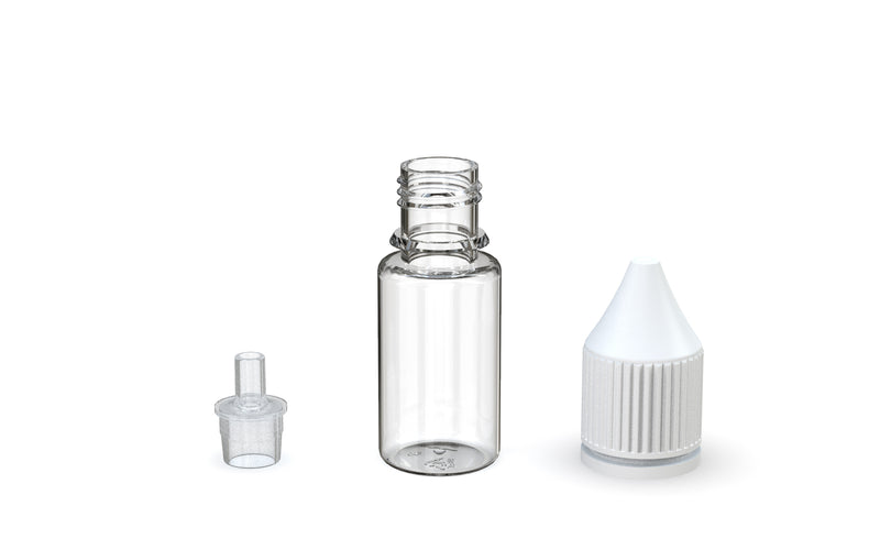 Chubby Gorilla Unicorn 10ml bottle with Reducer Tip, clear natural with opaque white cap, reducer tip detail