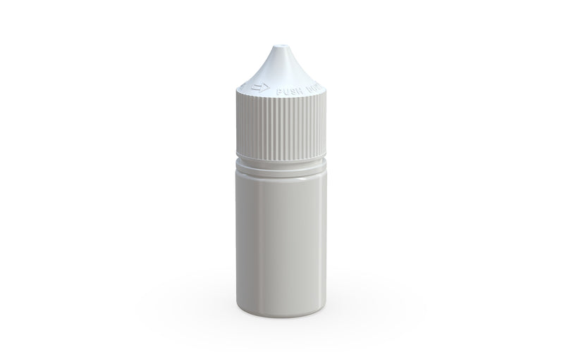 Chubby Gorilla Unicorn 30ml Stubby bottle with Reducer Tip, solid opaque white, front view