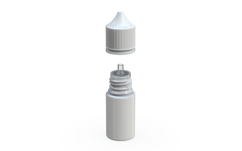 Chubby Gorilla Unicorn 30ml Stubby bottle with Reducer Tip, solid opaque white, side view