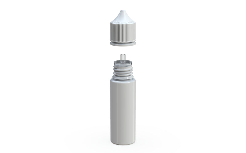 Chubby Gorilla Unicorn 50ml bottle with Reducer Tip, solid opaque white, side view