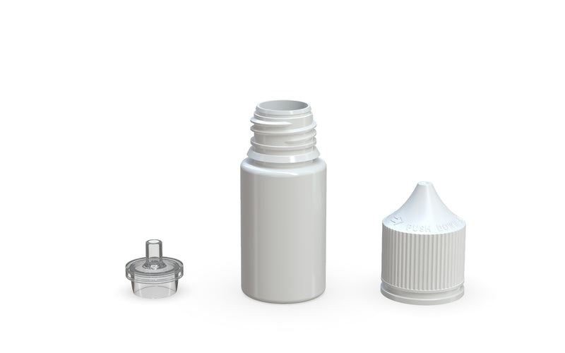 Chubby Gorilla Unicorn 30ml Stubby bottle with Reducer Tip, solid opaque white, reducer tip detail