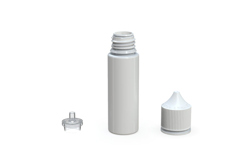 Chubby Gorilla Unicorn 50ml bottle with Reducer Tip, solid opaque white, reducer tip detail