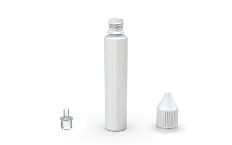 Chubby Gorilla Unicorn 30ml bottle with Reducer Tip, solid opaque white, reducer tip detail