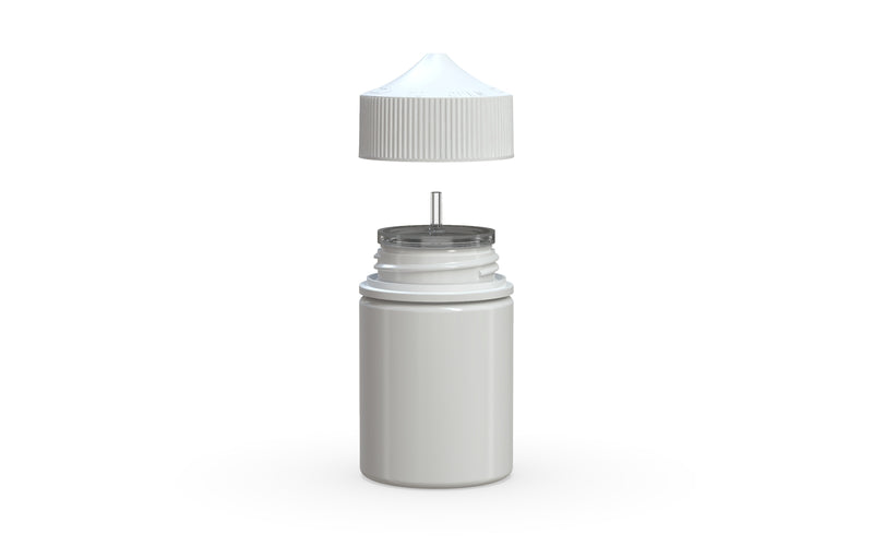 Chubby Gorilla Unicorn 60ml Stubby bottle, solid opaque white, side view