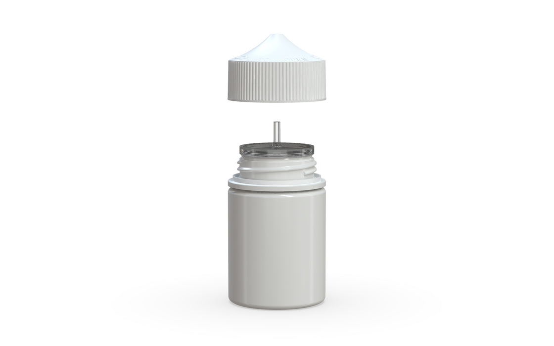 Chubby Gorilla Unicorn 60ml Stubby bottle, solid opaque white, side view