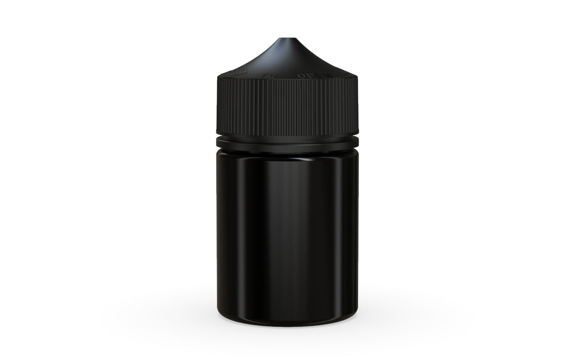 Chubby Gorilla Unicorn 60ml Stubby bottle, solid opaque black, front view