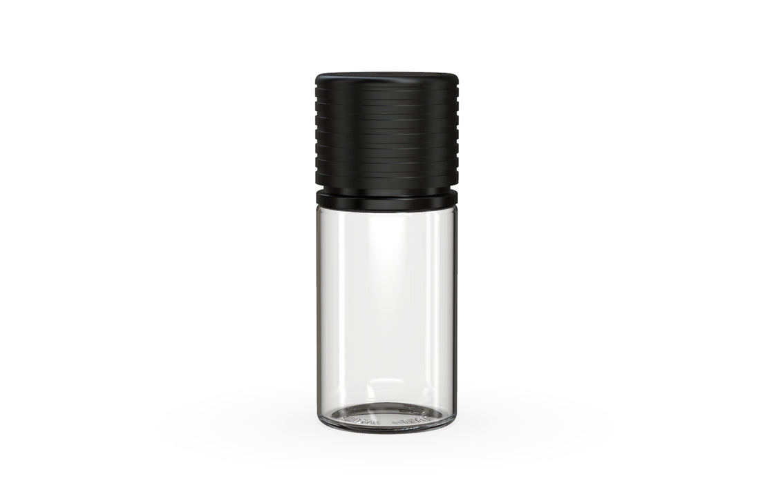 Chubby Gorilla Spiral CR 30ml Stubby bottle, clear natural with opaque black cap, front view