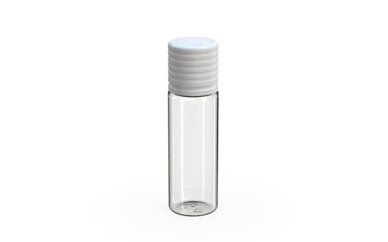 Chubby Gorilla Spiral CR 16.5ML unicorn bottle, clear natural bottle with opaque white child-resistant cap, side view
